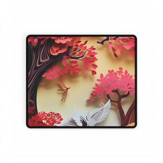 Vibrant Quilled Japanese Landscape: Rolling Hills and Mountains - Desk Mat