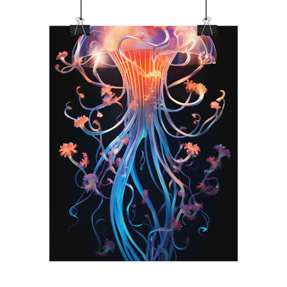 Bioluminescent Oceanic Ballet: Elegantly Poised Dancer in Underwater Performance - Poster