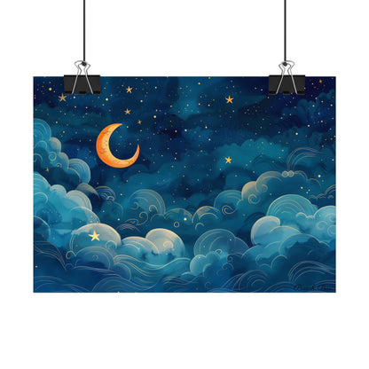 Whimsical Dreamy Night Sky: Small Town Illuminated by Pastel Stars - Poster