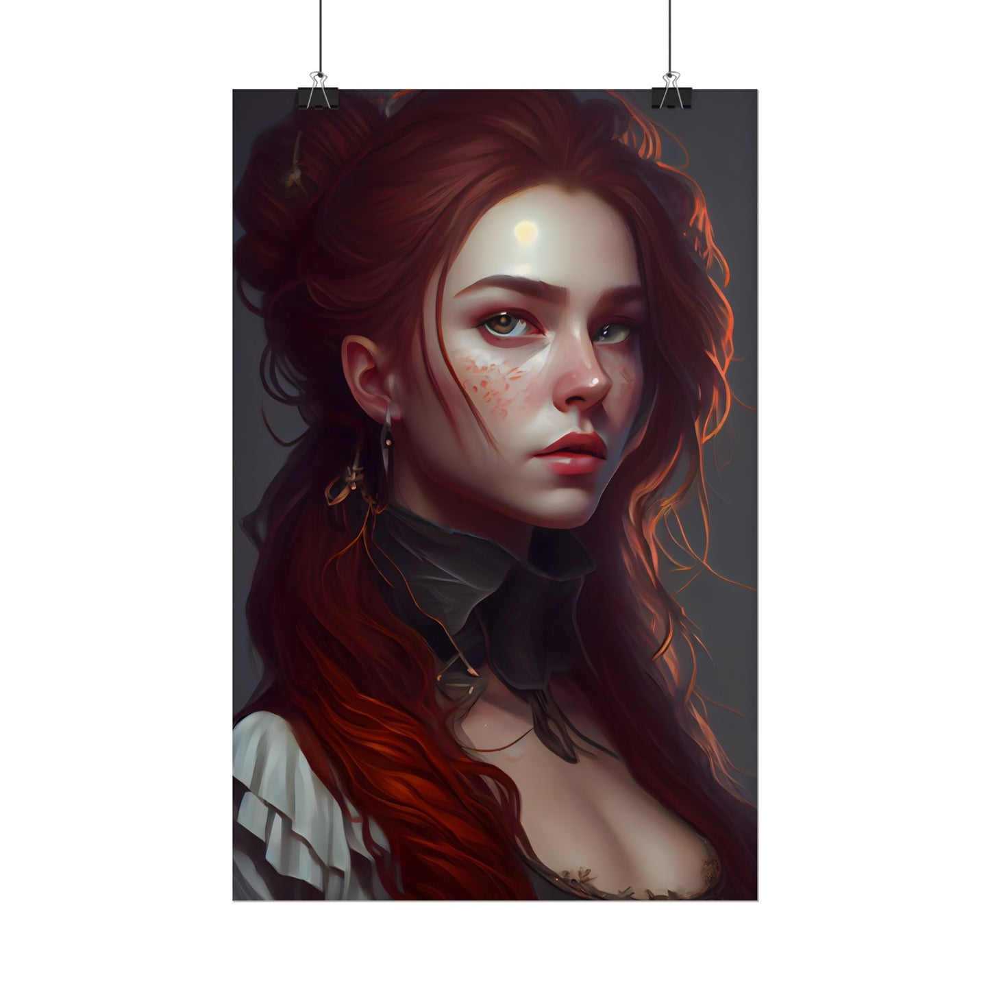 Formal Redhead Portrait: Nature-Themed Artwork in Green and Blue - Poster