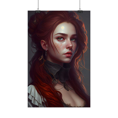 Formal Redhead Portrait: Nature-Themed Artwork in Green and Blue - Poster