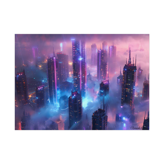 Futuristic City Night: Neon Lights Digital Artwork - Poster