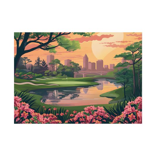 Retro Golf: Vintage Illustration of Augusta National's Amen Corner - Poster