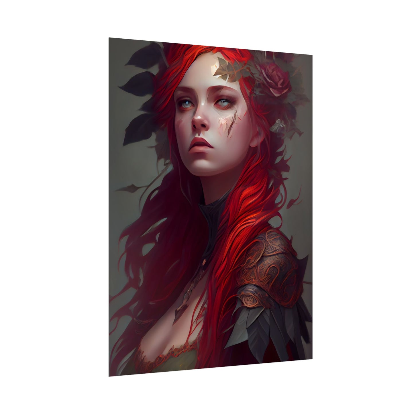 Intimate Red Hair Portrait: Artistic Female Figure in Black Dress - Poster