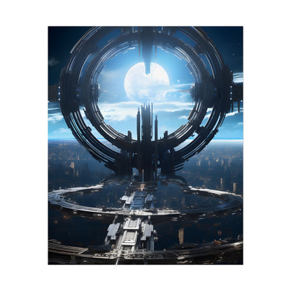 Futuristic Space Station: Orbiting Multimoon Planet Artwork - Poster
