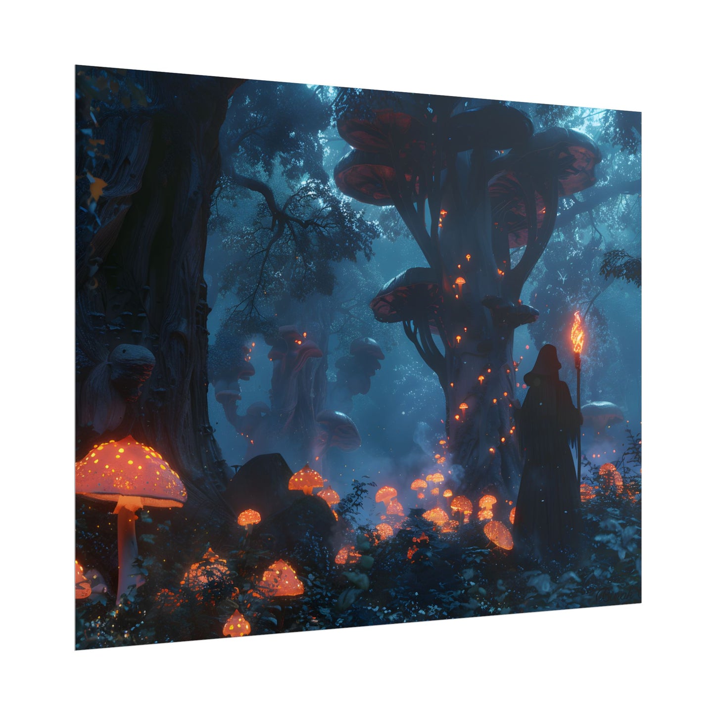 Mystical Forest Encounter: Vibrant Witch Artwork - Poster