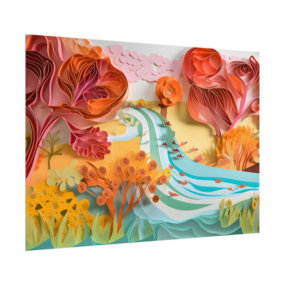 Magical Beach Landscape: Serene Paper Quilled Artwork - Poster