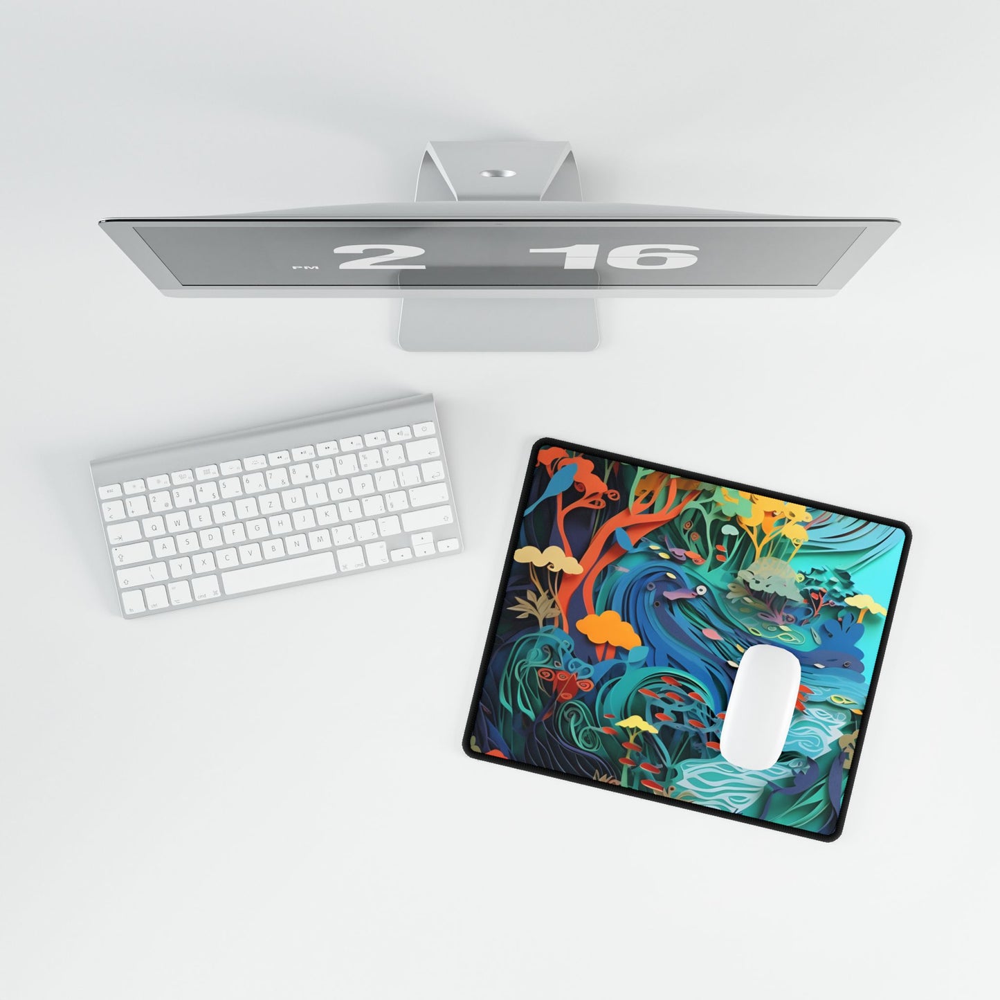 Vibrant Paper Quilling Beach Landscape: Relaxed Summer Art - Desk Mat