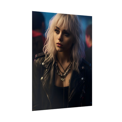Cyberpunk Blonde Woman: Fashionable Portrait in Close-Up - Poster