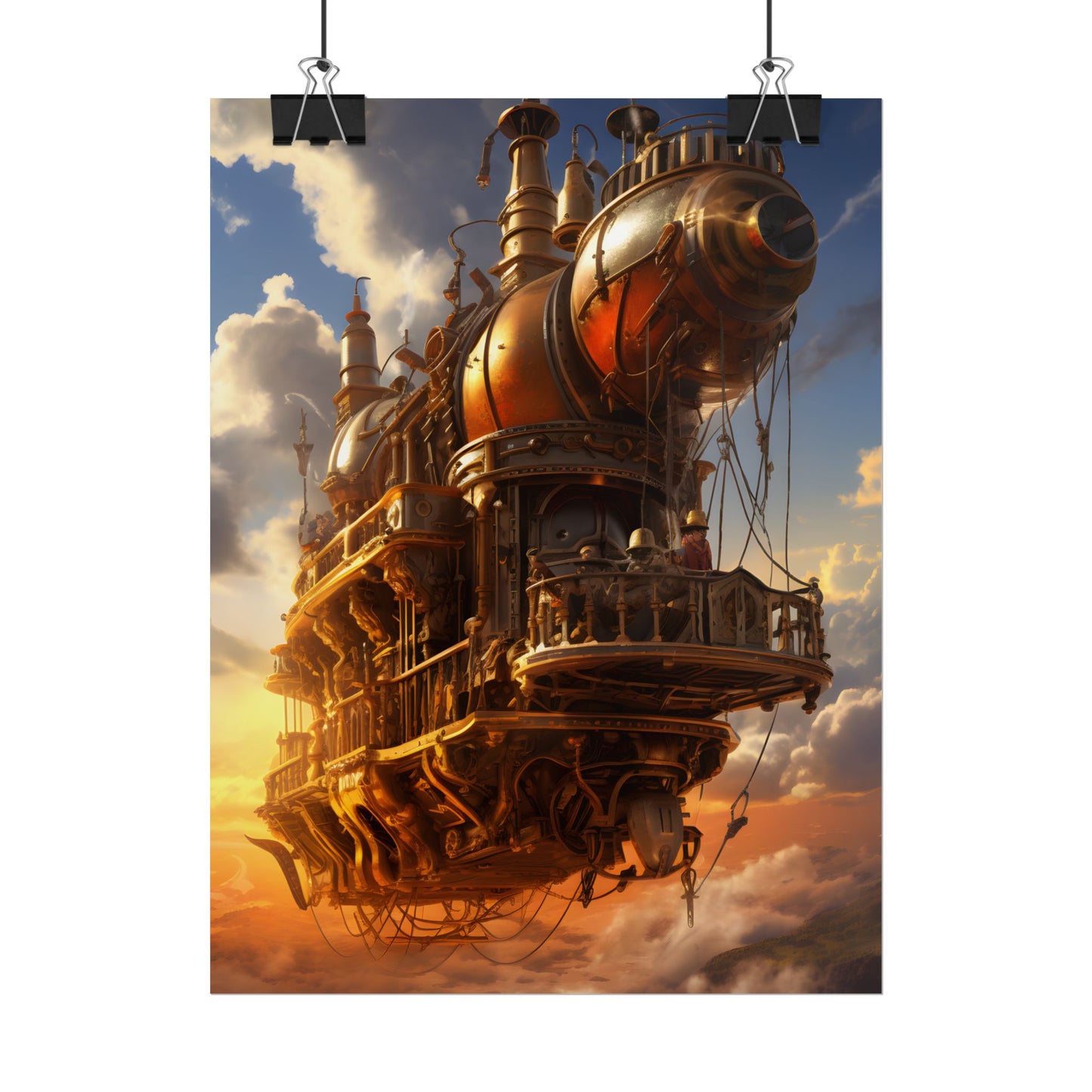 Steampunk Sky-Liner Thrill: Colorful Runners on Colum - Poster
