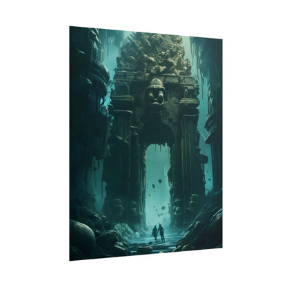 Lost Underwater Ancient City: Mysterious Blue Hues Art - Poster