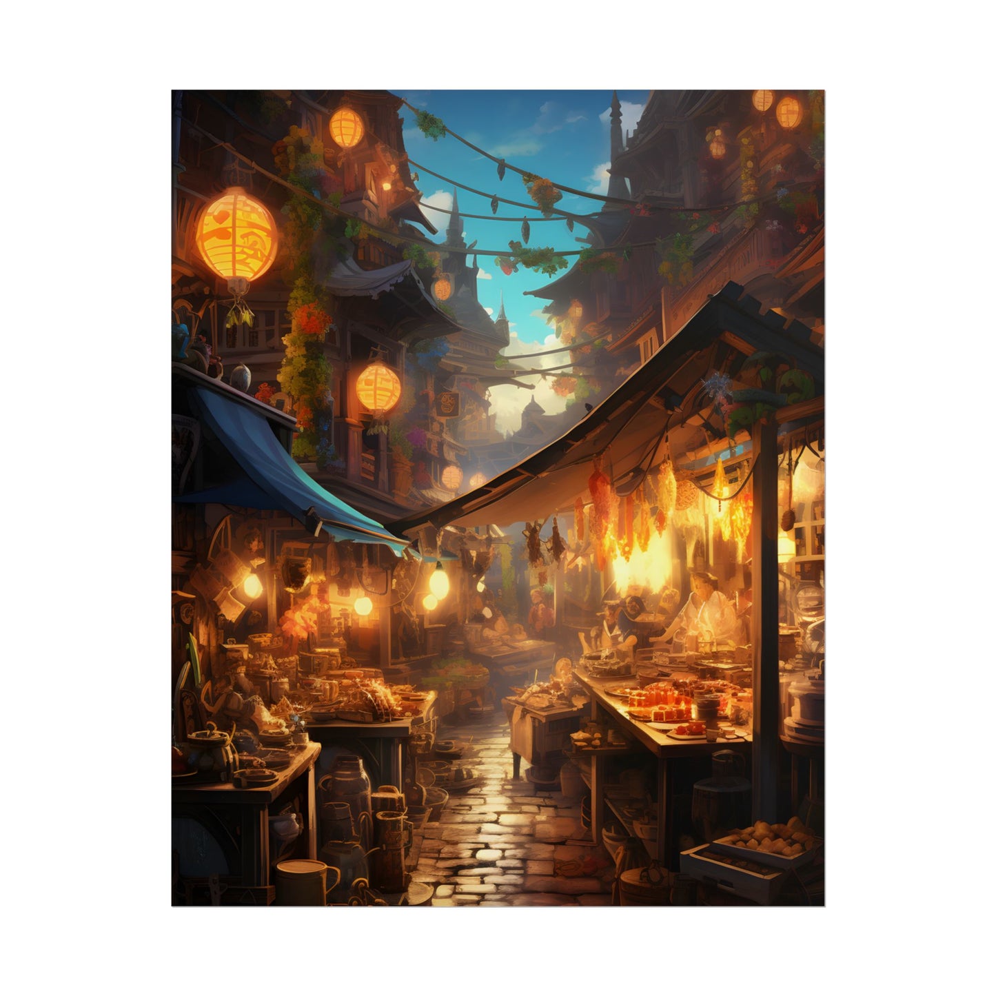 Magical Street Food Market: Vibrant Colors - Poster