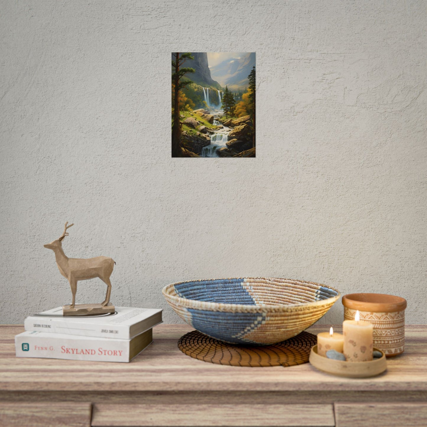 Breathtaking Waterfall: Impressionist Oil Painting - Poster