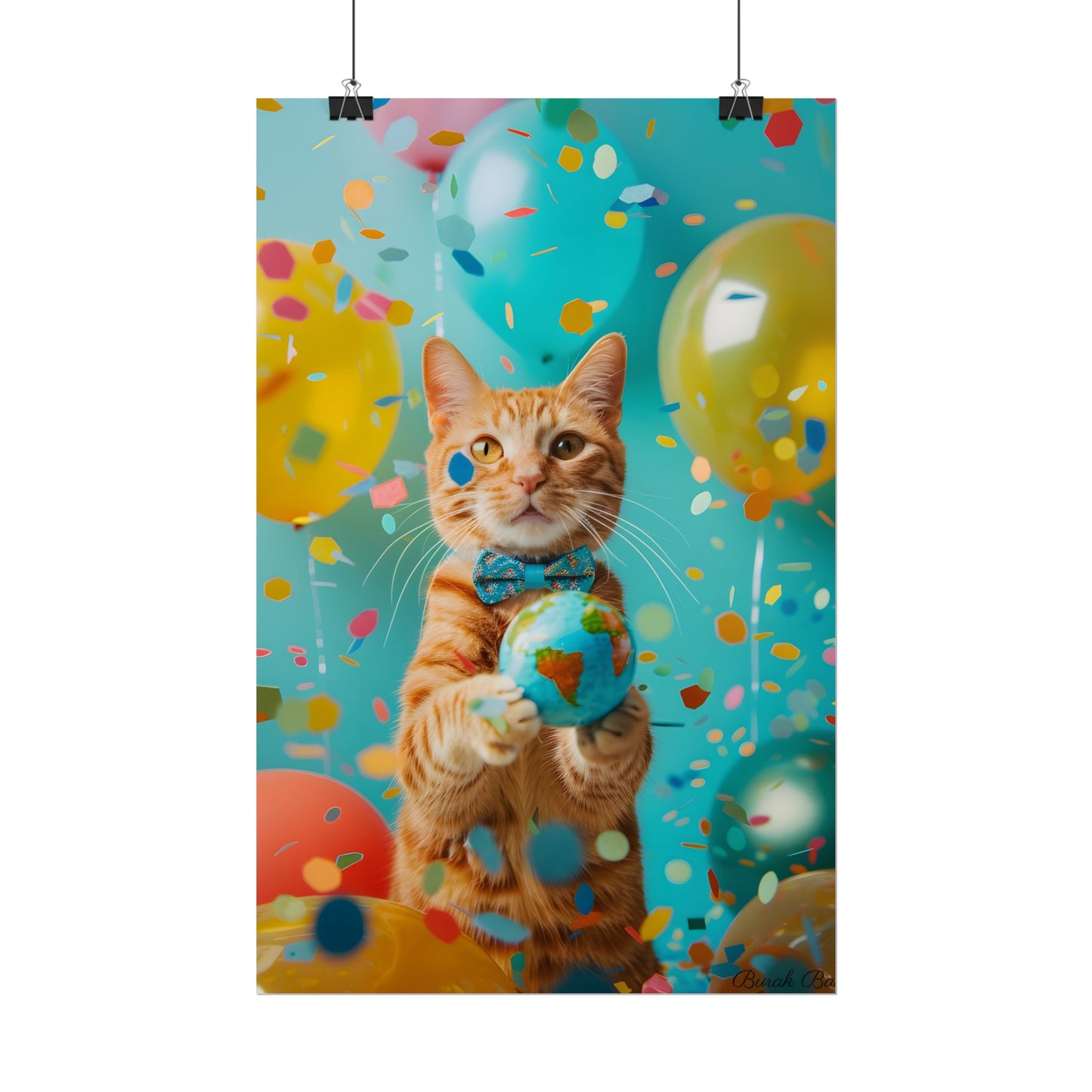 Charming Whiskers: Cat in Bow Tie with Mini Flag - Poster