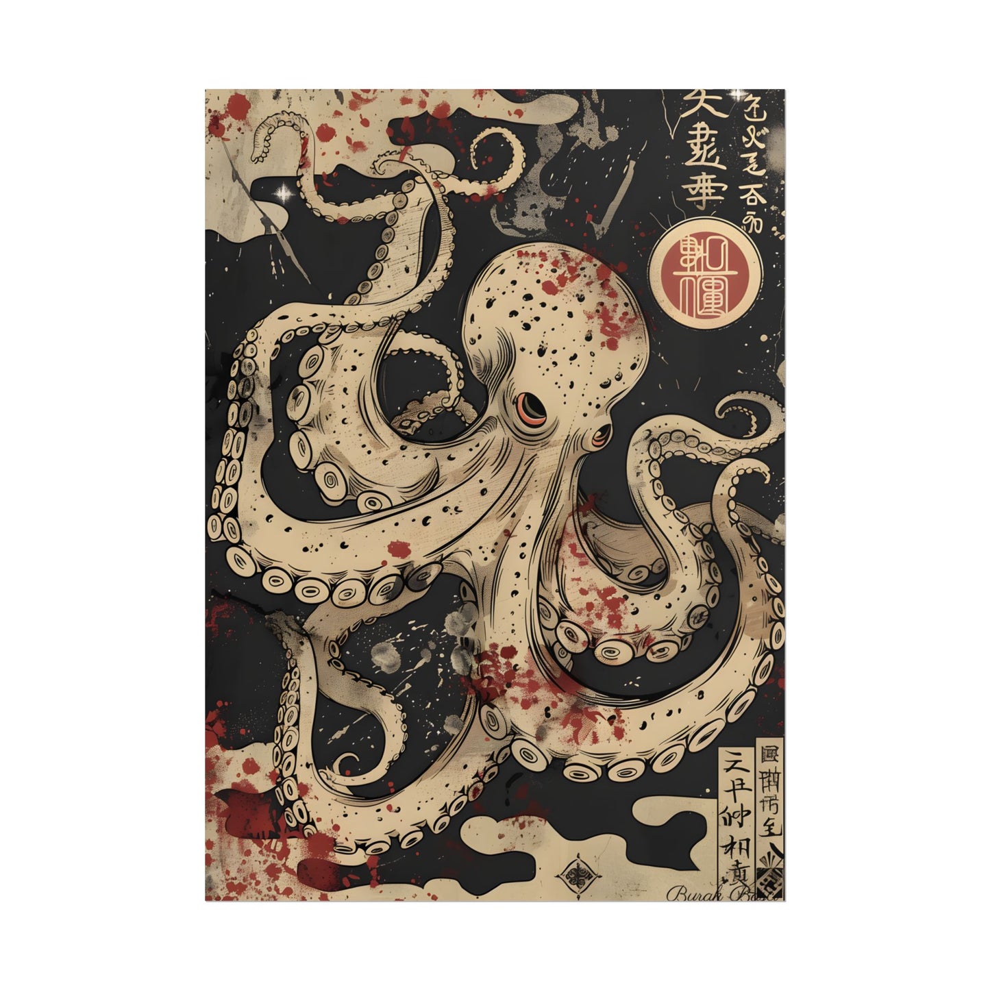 Stylized Japanese Octopus: Minimal Artwork - Poster