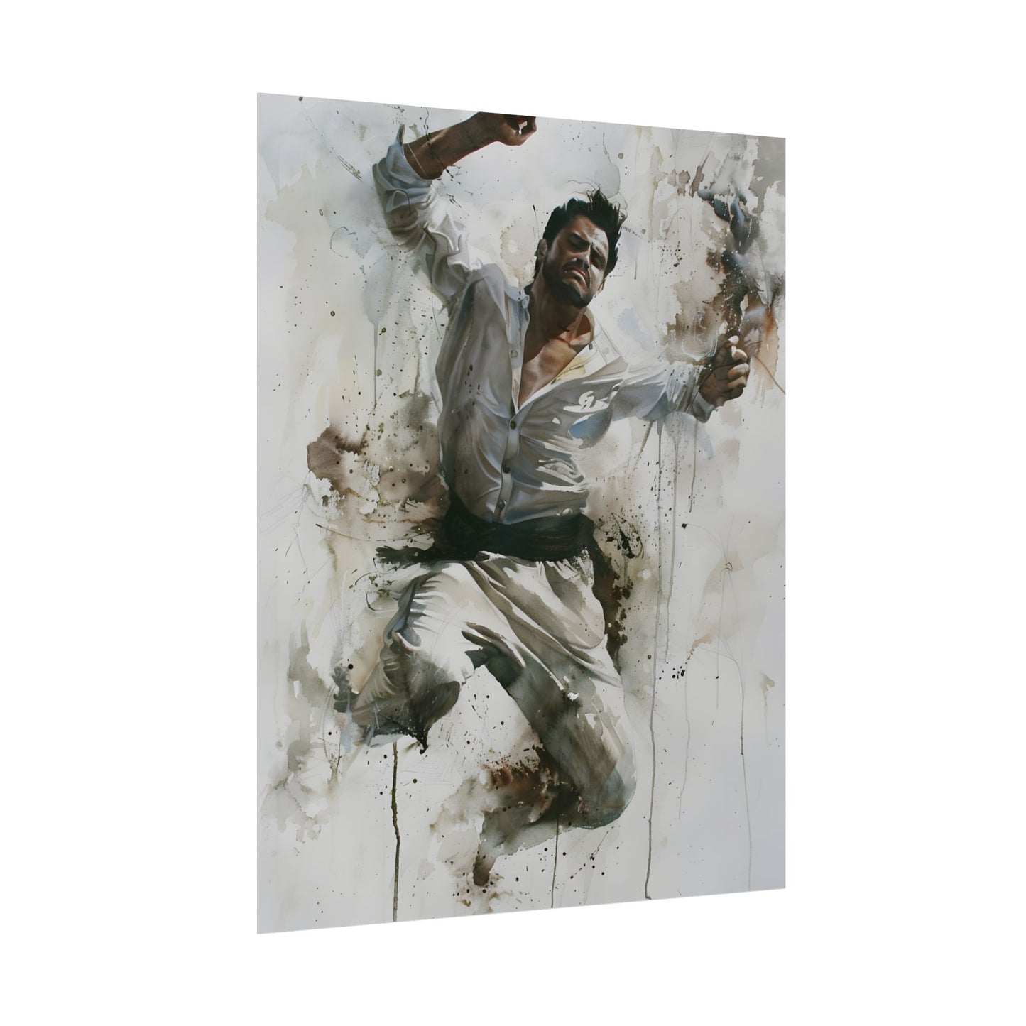 Watercolor Artwork: Man Dancing in Dynamic Movement - Poster