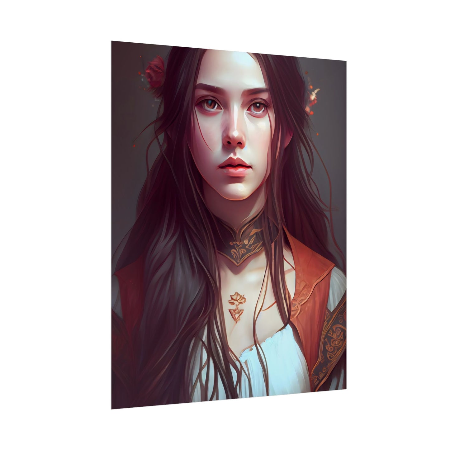 Sophisticated Female Portrait: Brown Hair Artwork in Focus - Poster