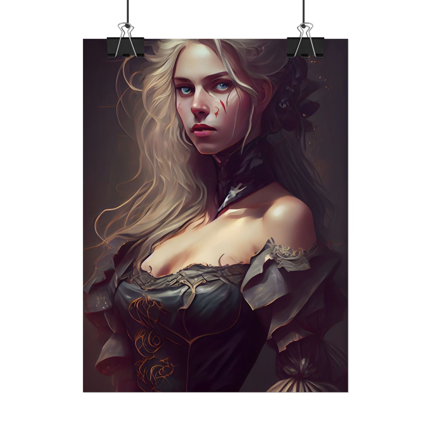Blonde Female Portrait in a Dress: Stunning Artwork - Poster