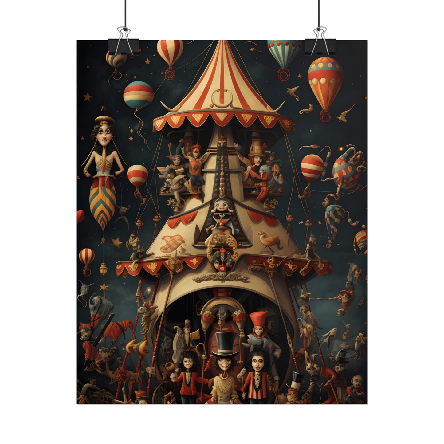 Whimsical Clockwork Circus: Fantastical Artwork in Vibrant Colors - Poster