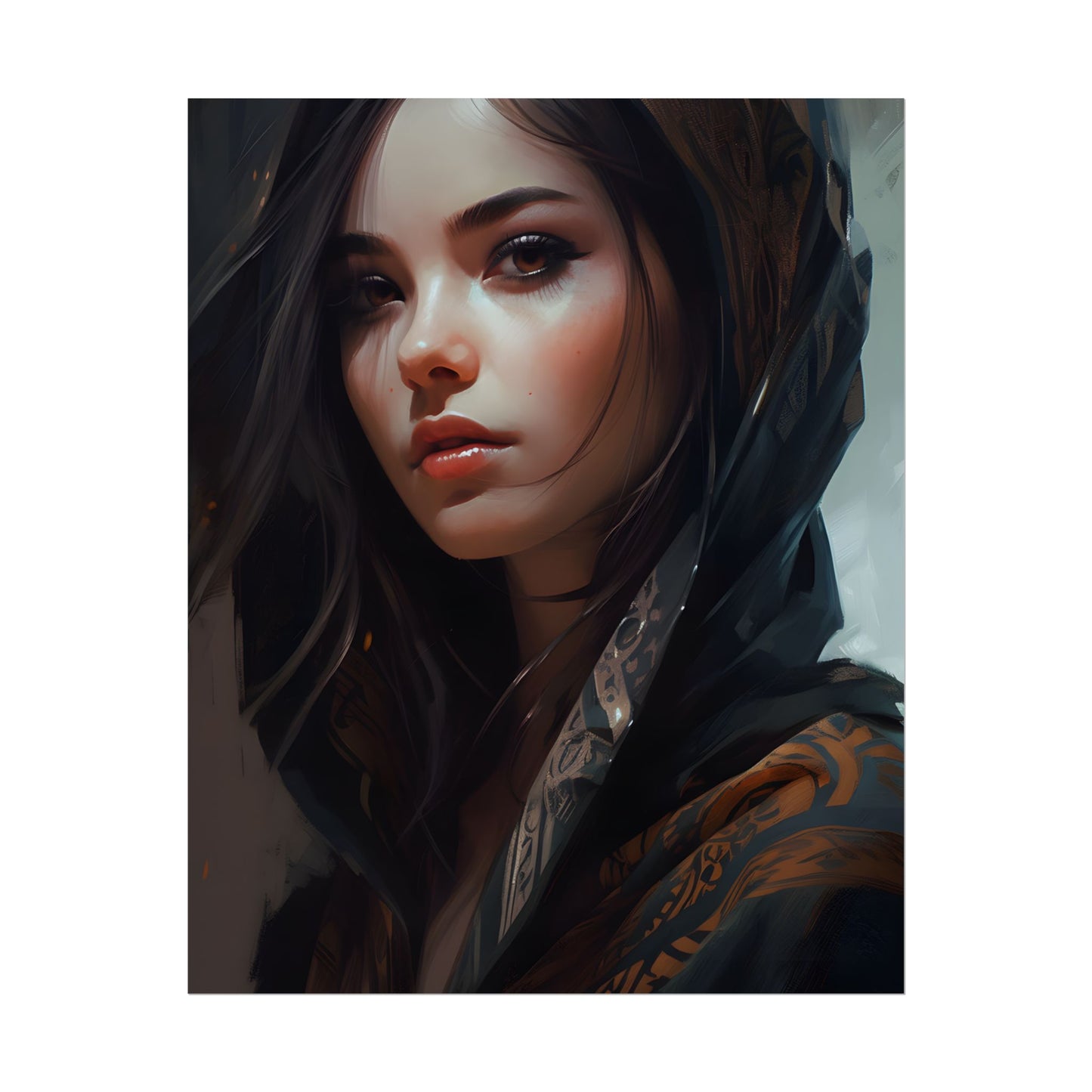 Dark Hair Woman: Colorful Portrait Digital Artwork - Poster