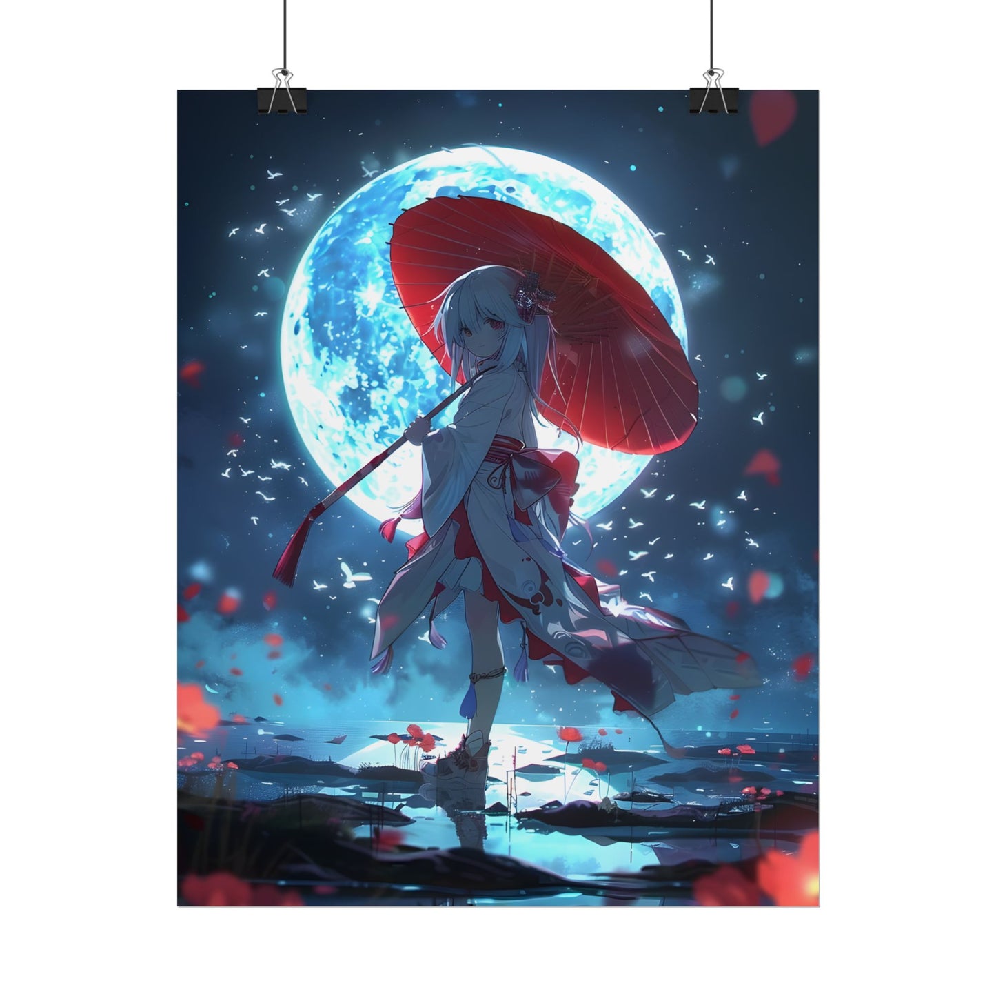 Cute Anime Girl with Umbrella: Rainy Day Art - Poster