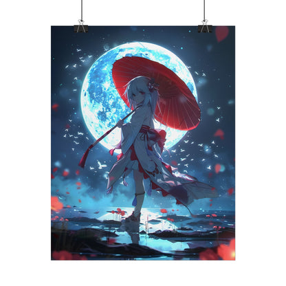 Cute Anime Girl with Umbrella: Rainy Day Art - Poster