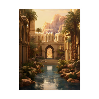 Desert Oasis Under Starry Night: Arabian Nights-Inspired Art - Poster