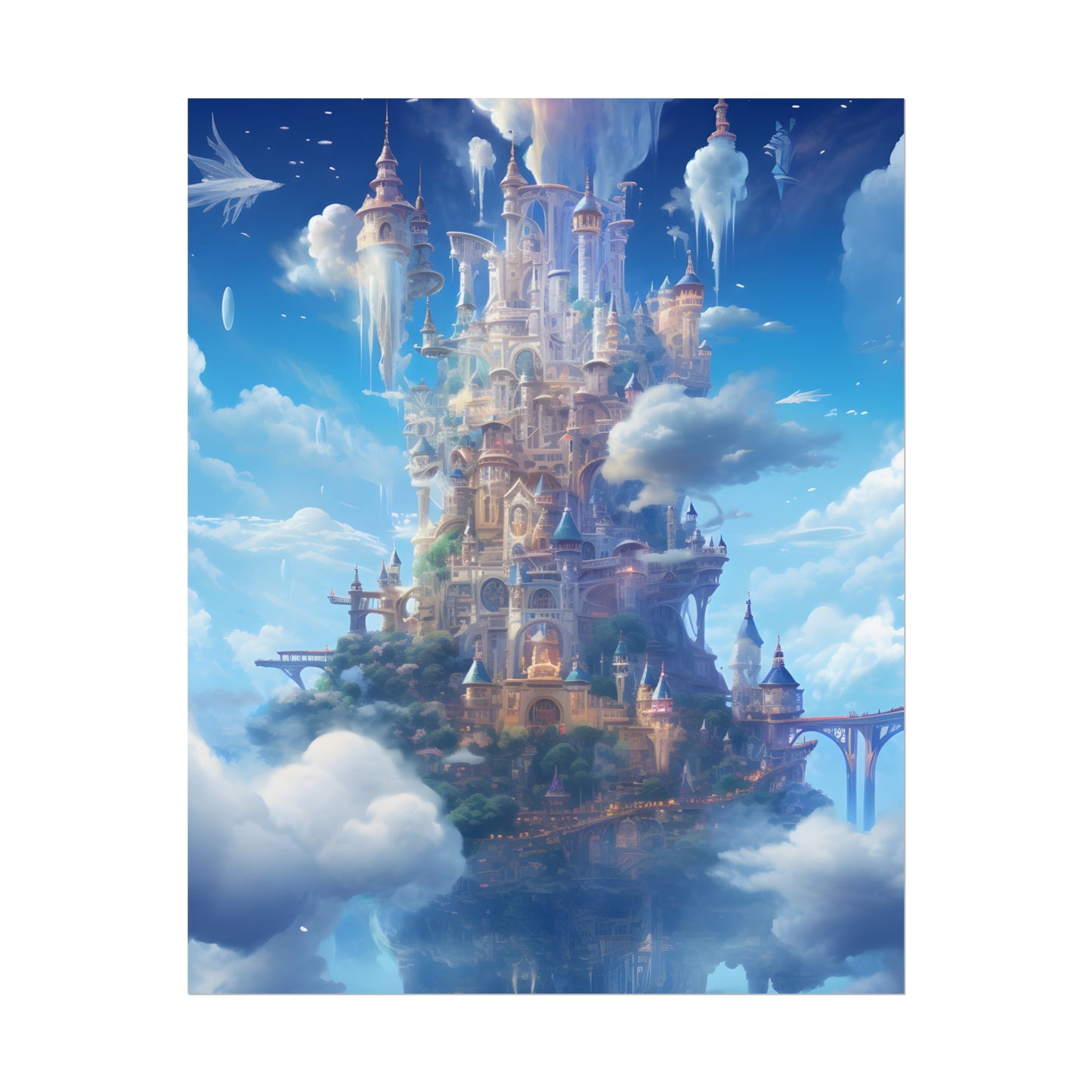 Floating City in Celestial Fantasy Realm: Dreamlike Digital Art - Poster