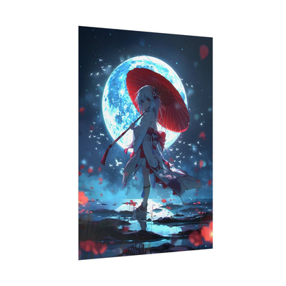 Cute Anime Girl with Umbrella: Rainy Day Art - Poster