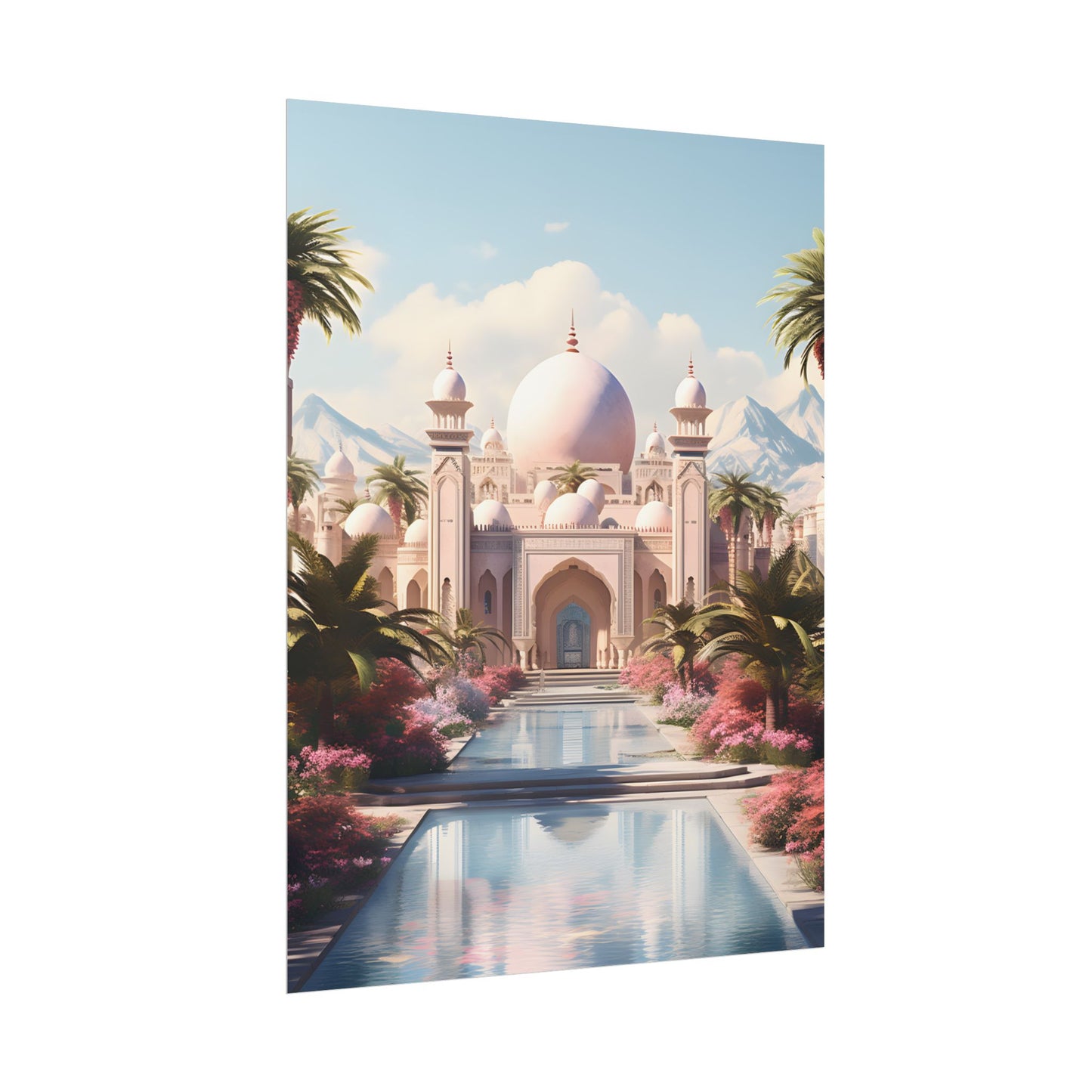 Serene Arabian Desert Oasis: Camels in a Palm Tree Landscape - Poster