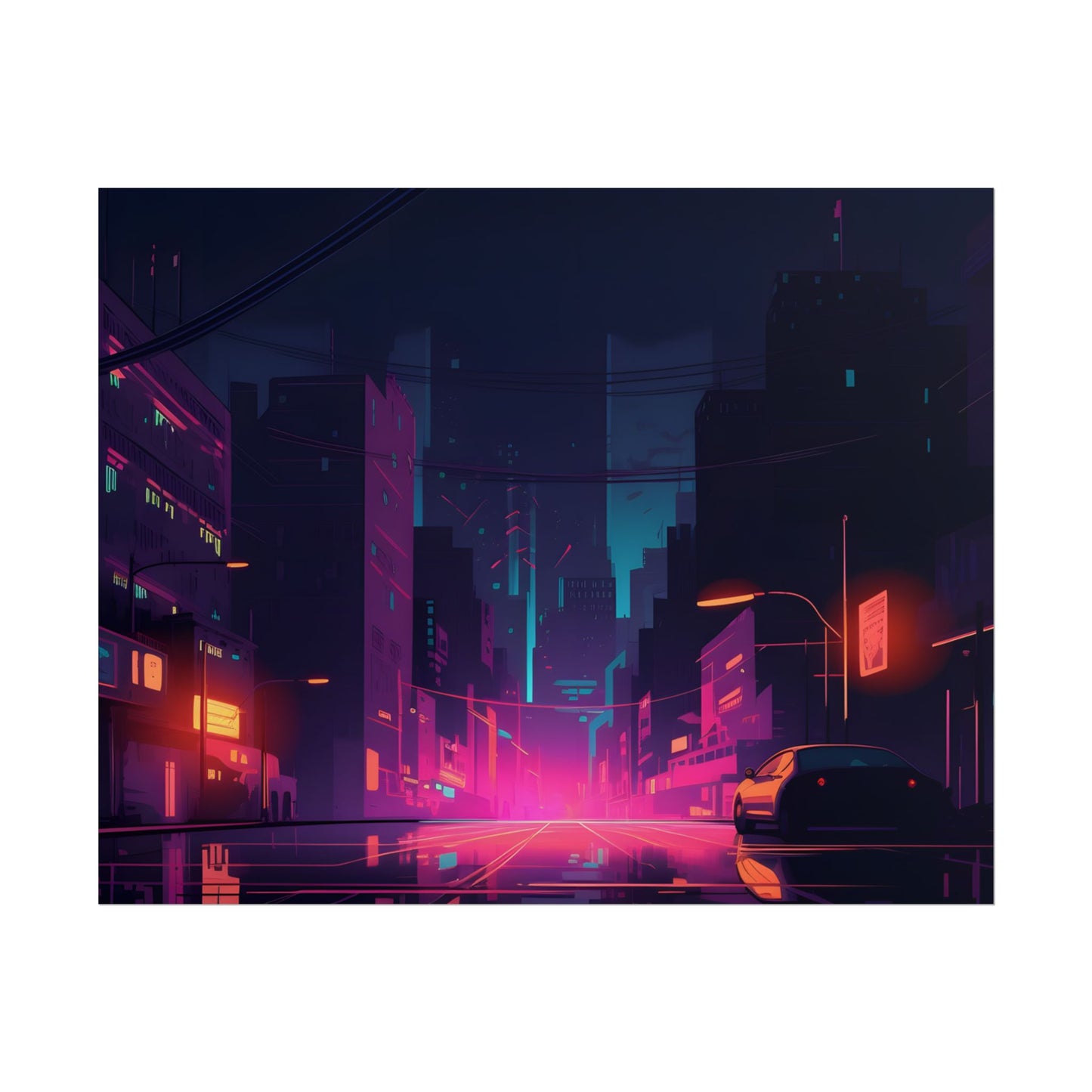 Cyberpunk Night: Moody Cityscape with Unique Architecture - Poster