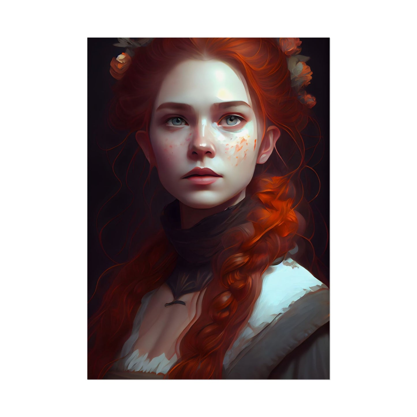 Astonishing Redhead Portrait: Elegant Young Woman in Dress - Poster