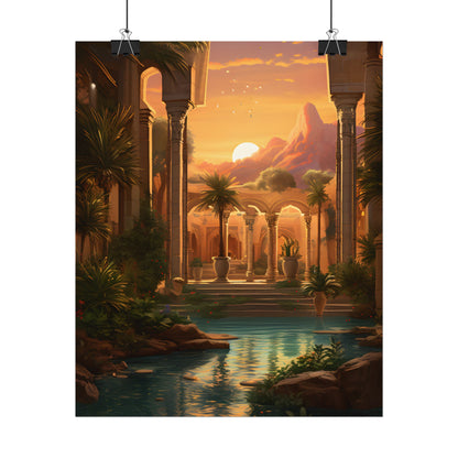 Desert Oasis at Sunset: Magical Desert Artwork - Poster