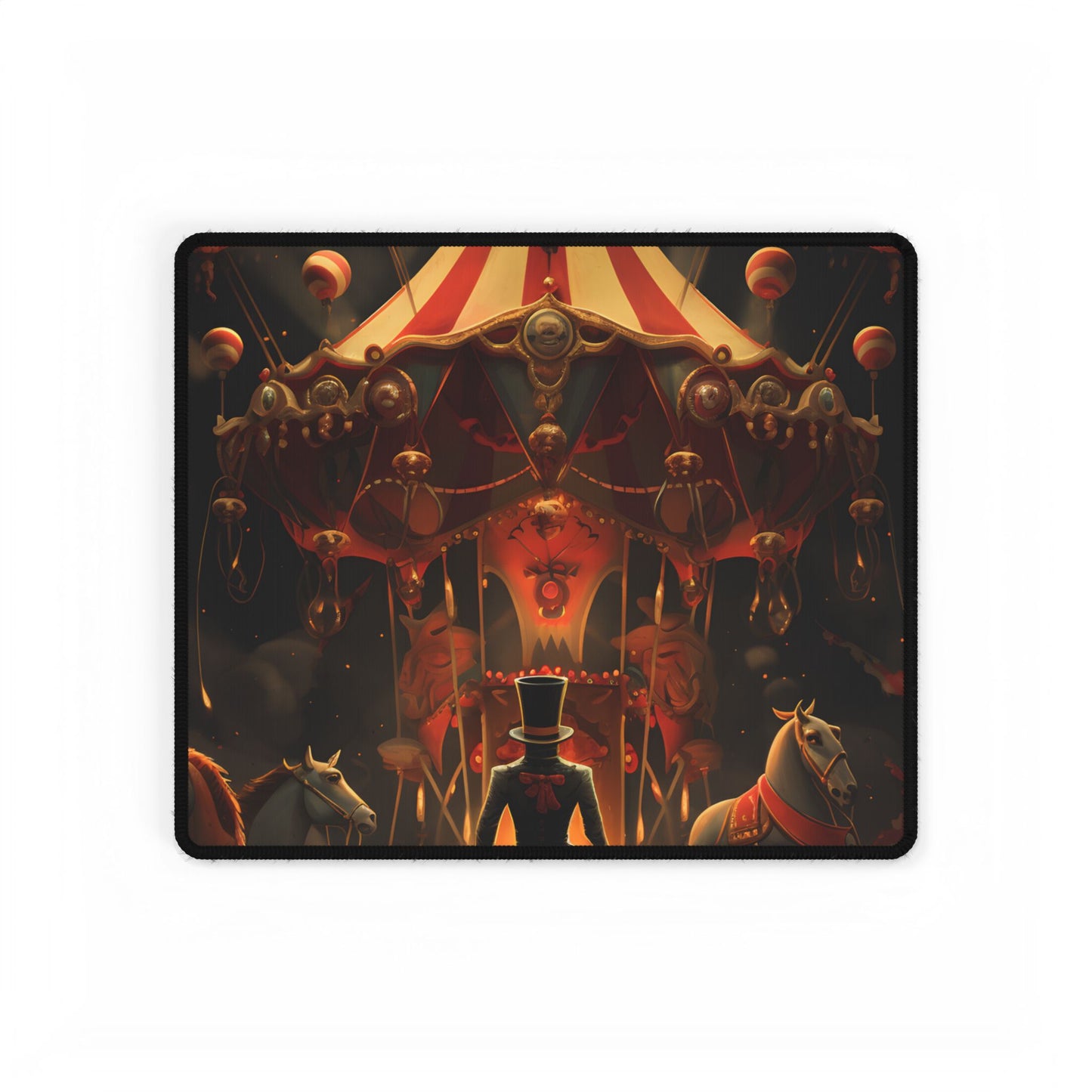 Whimsical Clockwork Circus Under Night Sky: Magical Art - Desk Mat