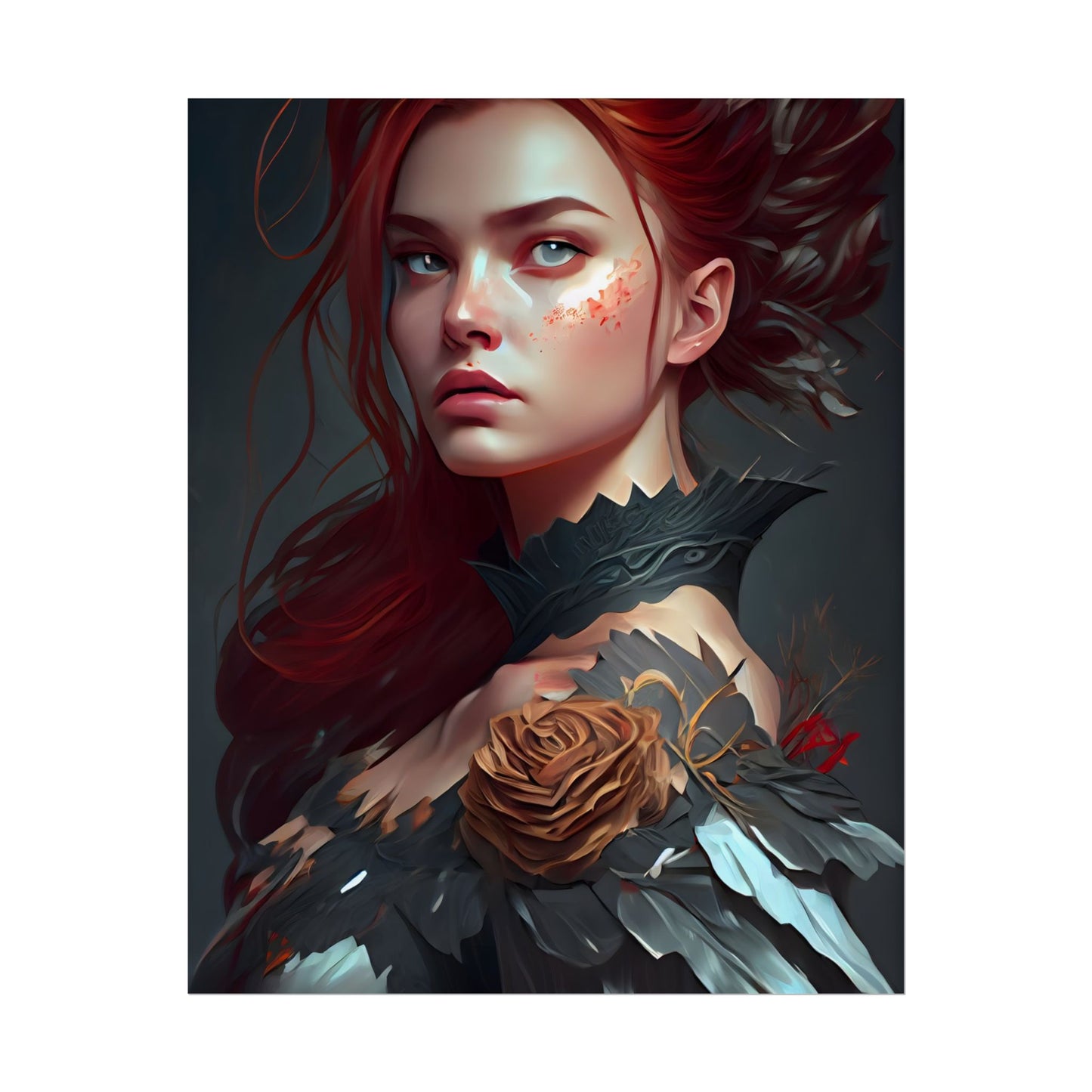 Stunning Redhead in Formal Dress: Elegant Portrait - Poster