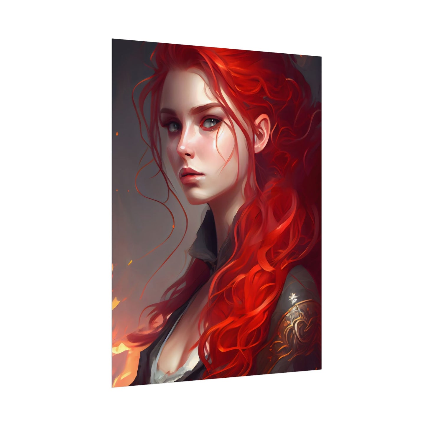 Composed Redhead: Elegant Portrait in Vibrant Red - Poster