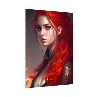 Composed Redhead: Elegant Portrait in Vibrant Red - Poster