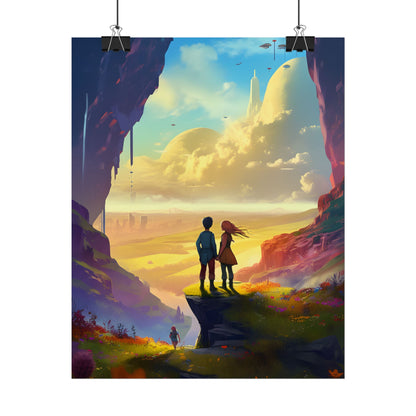 Nature's Friends: Girl and Boy on Meadow Hill - Poster