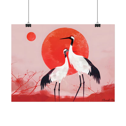 Peaceful Crane Sanctuary: Serene Landscape Nature Art - Poster