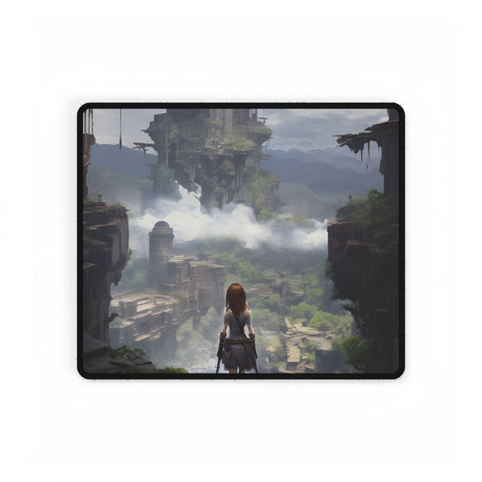 Dramatic Anime Red-Haired Bird in Flight: Mid-Air Motion Digital Art - Desk Mat
