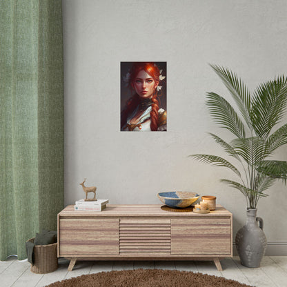 Elegant Redhead Portrait: Dark Background Artwork - Poster