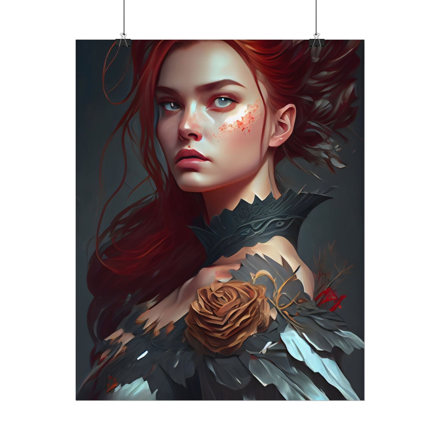 Stunning Redhead in Formal Dress: Elegant Portrait - Poster