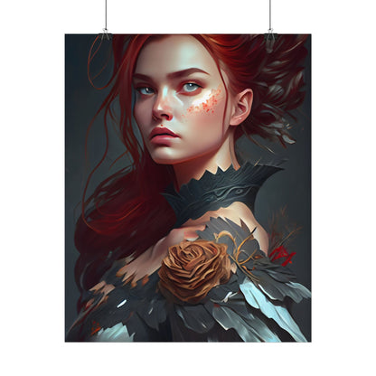 Stunning Redhead in Formal Dress: Elegant Portrait - Poster
