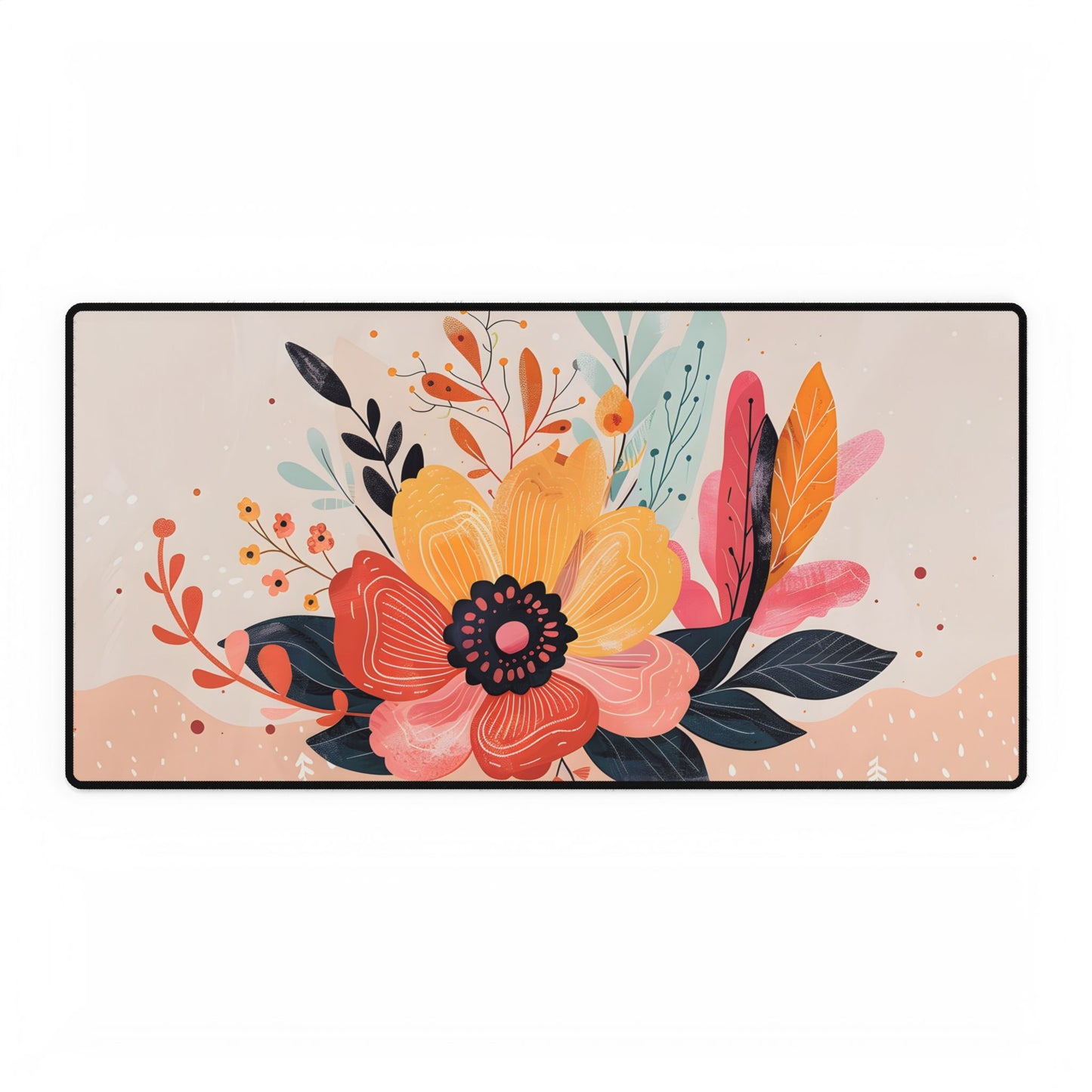 Blooming Growth: Vibrant Flower Artwork - Desk Mat