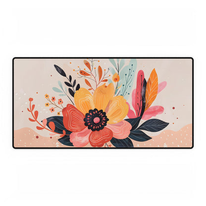 Blooming Growth: Vibrant Flower Artwork - Desk Mat
