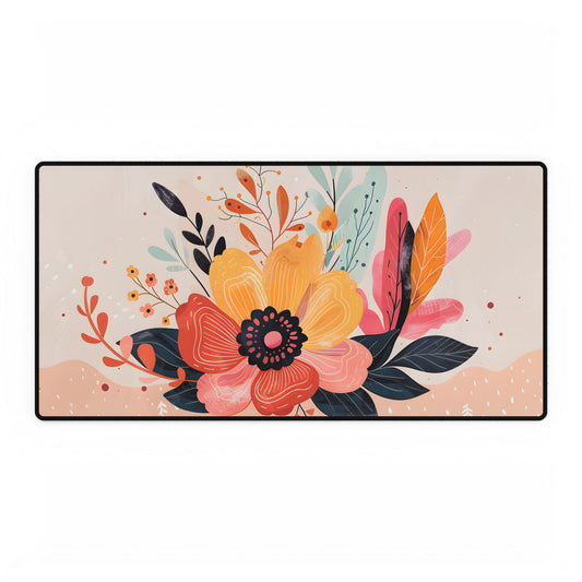 Blooming Growth: Vibrant Flower Artwork - Desk Mat