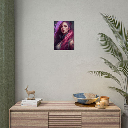 Astonishing Female Portrait: Stylized Pink Hair Artwork in Dre - Poster
