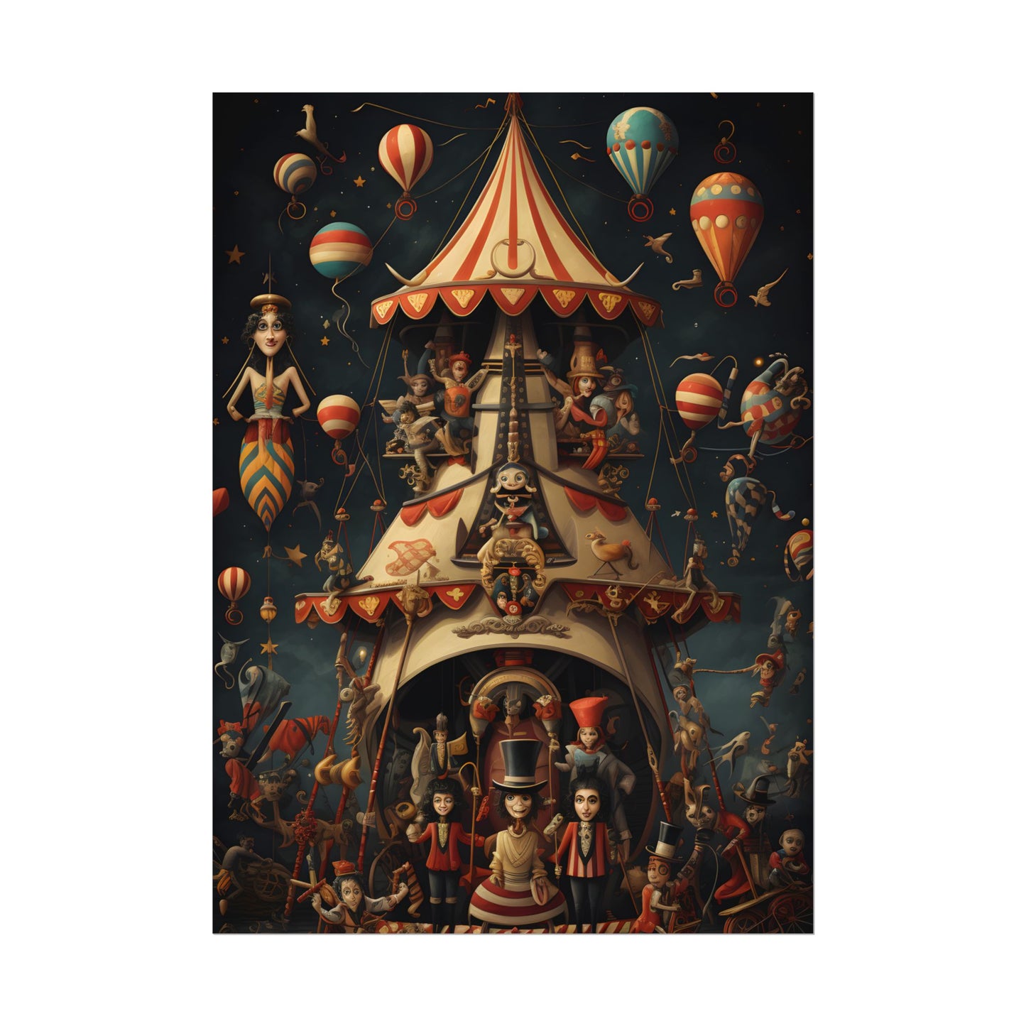 Whimsical Clockwork Circus: Fantastical Artwork in Vibrant Colors - Poster