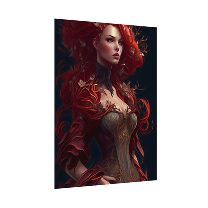 Red Hair Portrait: Elegant Female in Black Dress - Poster