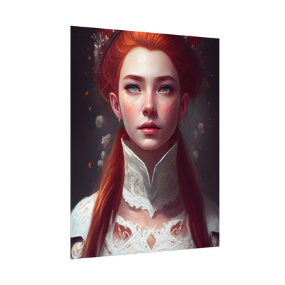 Soft Glow Redhead Portrait: Elegant Female Artwork in Dress - Poster